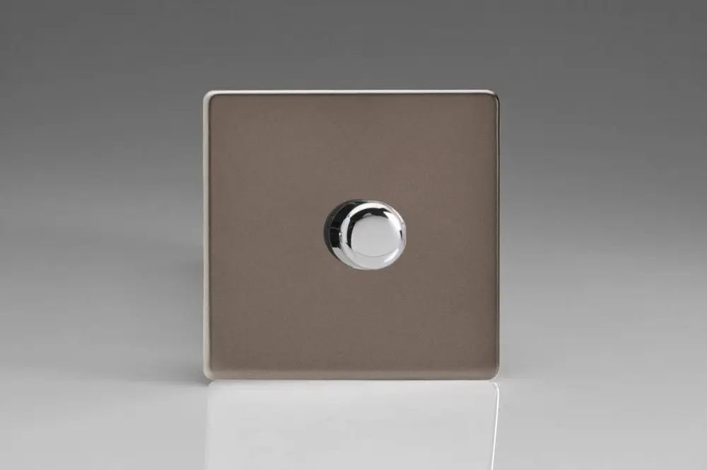 Varilight, Pewter, Dimension Screwless, LED Dimmer Switch V-Pro Series, 1-Gang singular, 1 or 2 Way, 400 Watt (Trailing Edge)