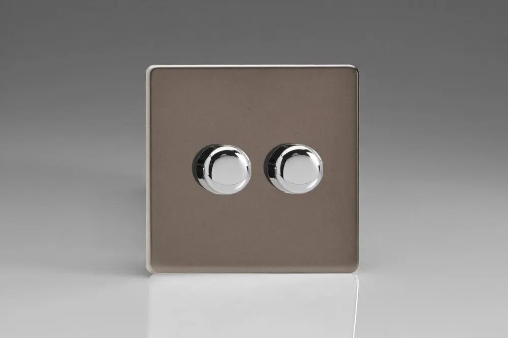 Varilight Pewter Screwless, LED Dimmer Switch V-Pro Series, 2-Gang sole, 1 or 2 Way, 250 Watt (Trailing Edge)