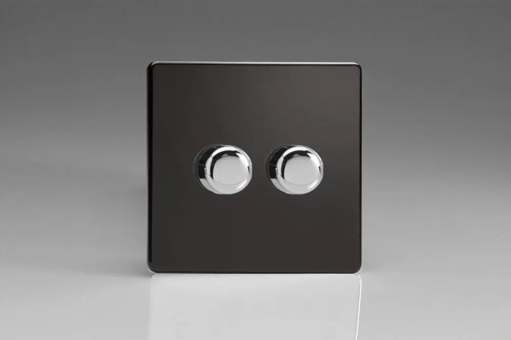 Varilight Screwless Plastic Jet Jet-black 2-Gang LED Trailing Edge Dimmer Switch 1 or 2 Way