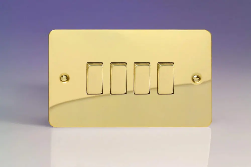 Varilight Ultra Flat Plate Shiny Brass 4 Gang Light Switch XFV9D