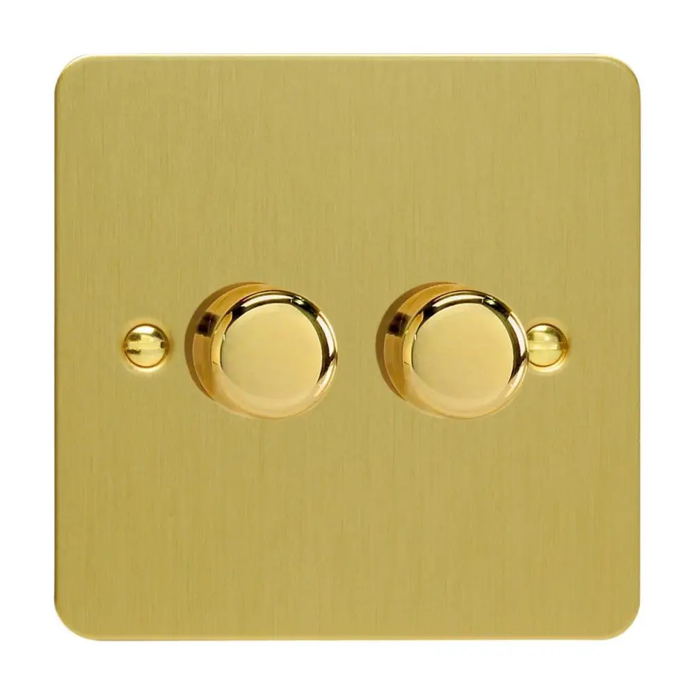 Varilight Ultraflat LED Dimmer Switch 2-Gang (2 Way) Satin-brushed Brass