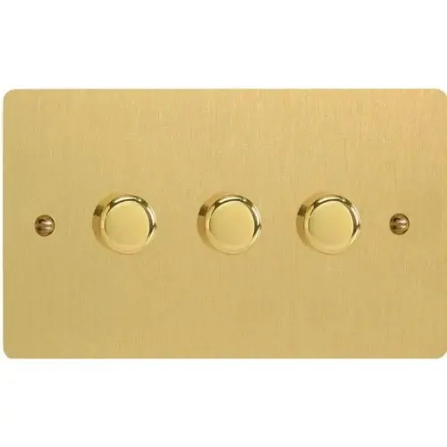 Varilight Ultraflat LED Dimmer Switch 3 Gang (2 Way) Textured Brass