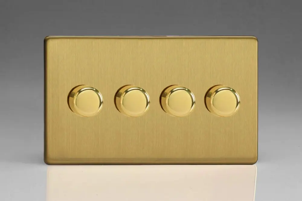 Varilight V-Pro Screwless Matte Brass 4 Gang LED Trailing Edge Dimmer Switch 1 or 2 Way