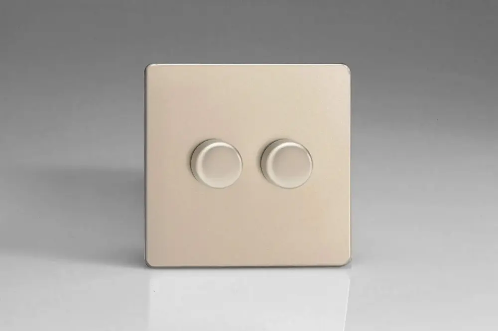 Varilight V-Pro Screwless Satin Chromium 2-Gang LED Trailing Edge Dimmer Switch 1 or 2 Way