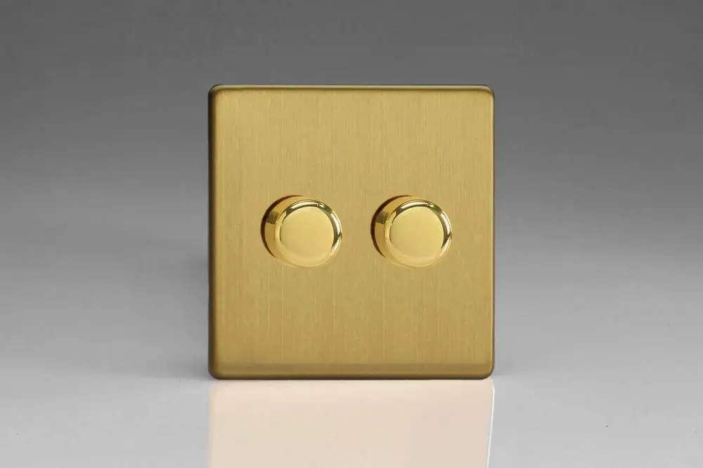 Varilight V-Pro Screwless Soft-touch Brass 2-Gang LED Trailing Edge Dimmer Switch 1 or 2 Way