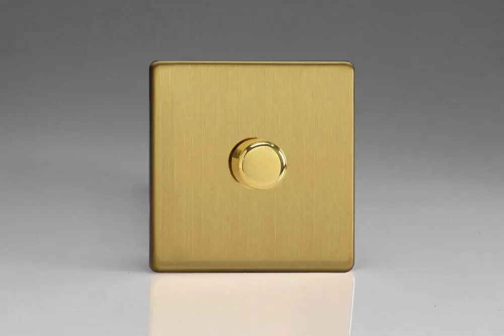 Varilight V-Pro Screwless Textured Brass 1-Gang LED Trailing Edge Dimmer Switch 1 or 2 Way