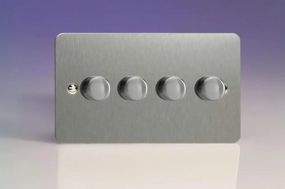 Varilight V-Pro Ultra Flat Brushed Hardened 4 Gang LED Trailing Edge Dimmer Switch 1 or 2 Way