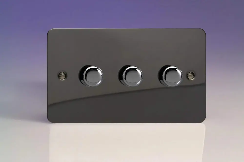 Varilight V-Pro Ultra Flat Iridium Ebony 3 Gang LED Trailing Edge Dimmer Switch 1 or 2 Way