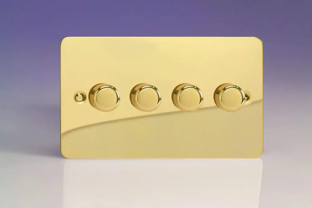 Varilight V-Pro Ultra Flat Polished Warm alloy 4 Gang LED Trailing Edge Dimmer Switch 1 or 2 Way
