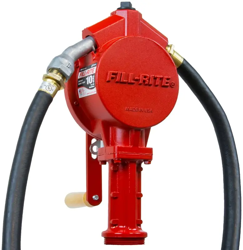 Fill-Rite FR112 Hand Pump, 20 to 34-3/4 L Suction Tube, 3/4 Outlet, 10 gal/100 Revolution, Cast Aircraft-grade