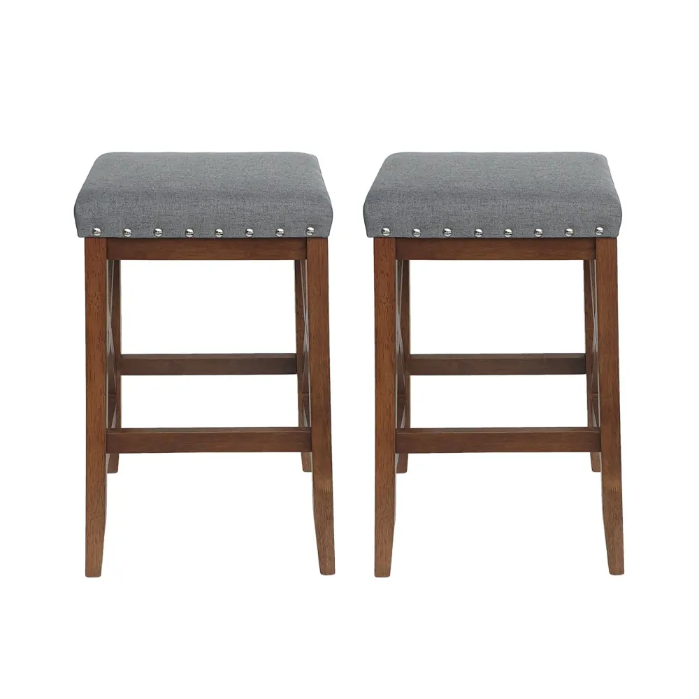 Upholstered Bar Stool Nailhead Trim And X Frame Design place 2) - Charcoal