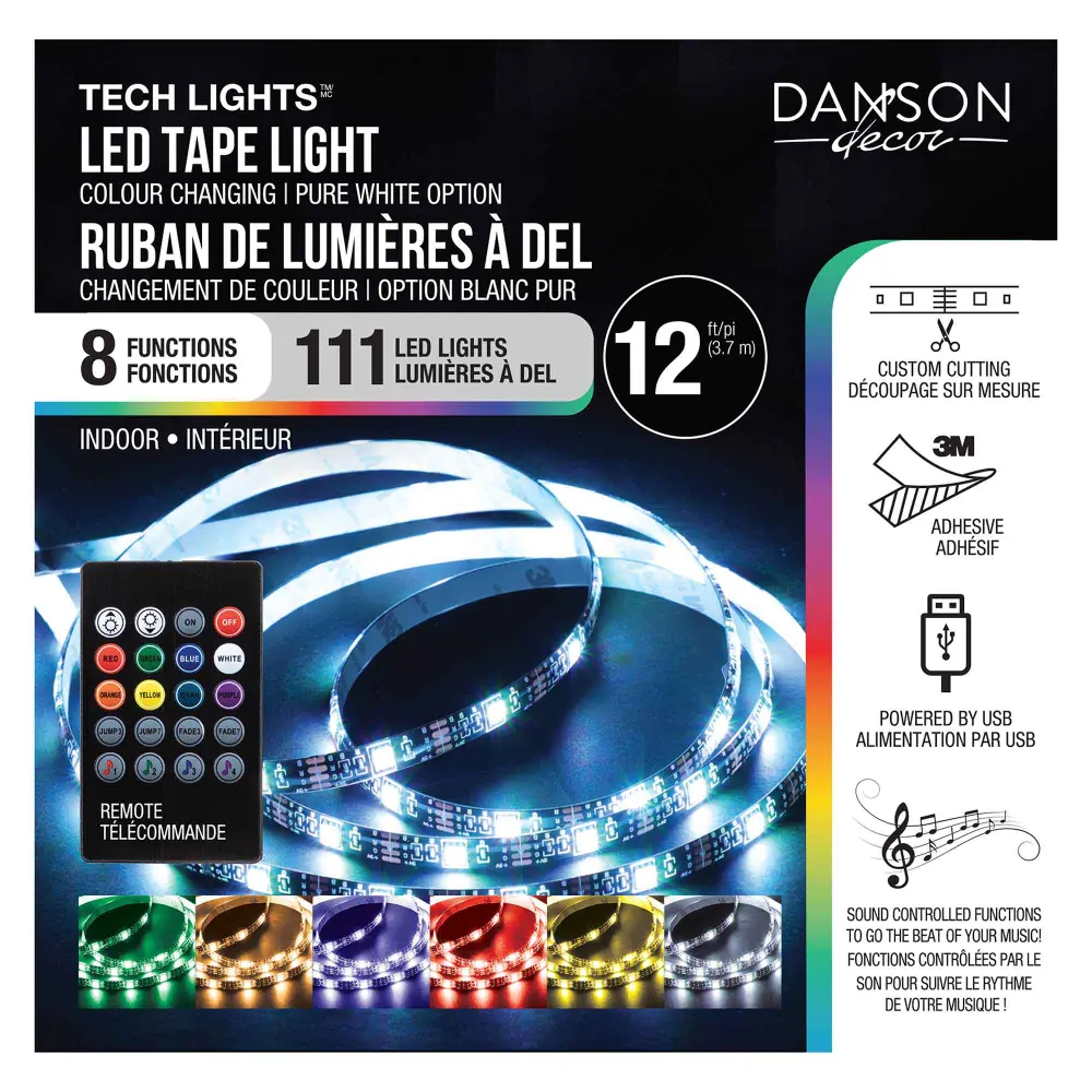 LED Ribbon 111 Lights 8 Operates 12' (3.7 m), Multicolor