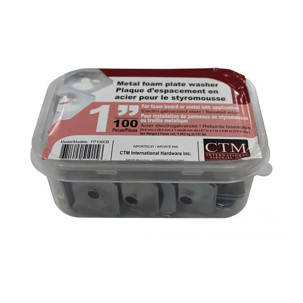 Metal Plate Washer 1'' x 1'' Foam Board Installation, 100 Units