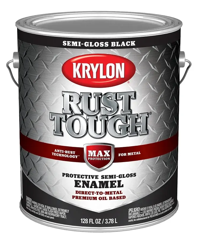 Krylon Rust Tough K09735008 Rust Preventative Paint, Semi-Gloss, Jet-black, 1 gal, 400 sq-ft/gal Coverage Area