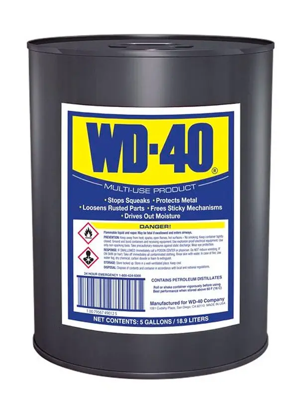 WD-40 49012 Multi-Use Lubricant, Mild Petroleum, Portable Amber, 5 gal, Pail