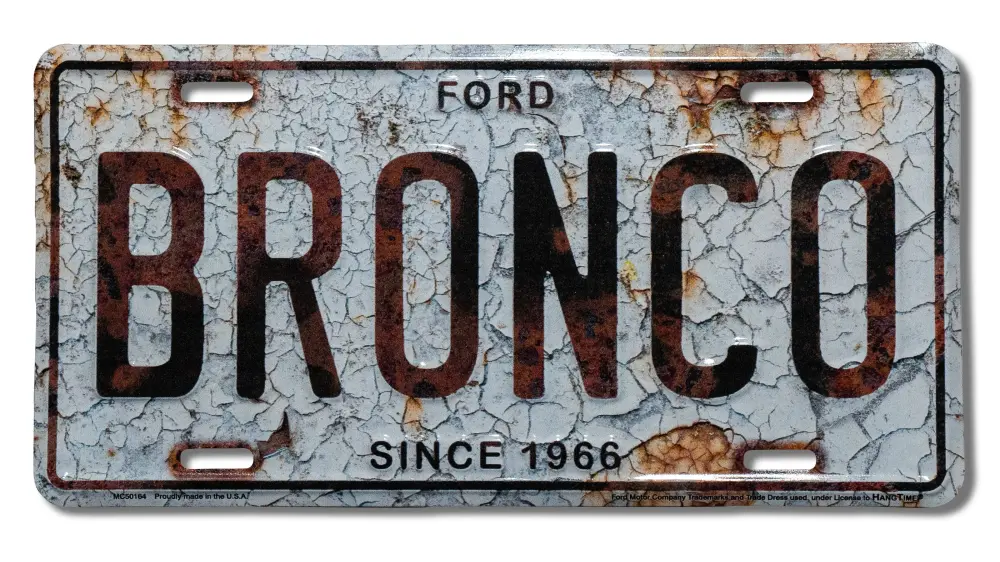 Embossed Sign - Bronco, Cracked License Plate