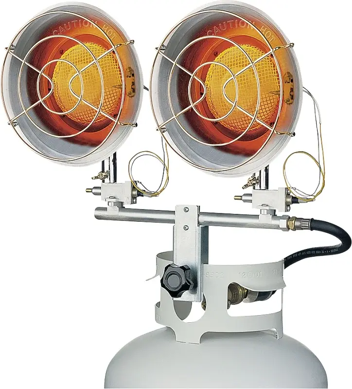 Dura Heat TT30D/CSA Dual Tank Top Heater, 20 lb Fuel Tank, Liquid Propane, 18000/24000/30000 Btu, Silver