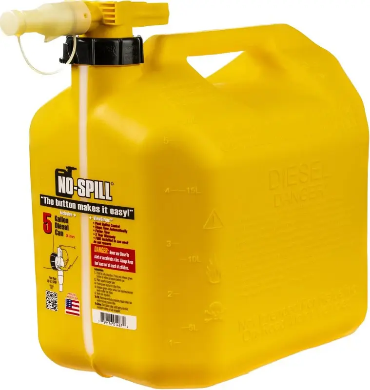 No-Spill 1467 Diesel Gas Can, 5 gal, Polymer, Yellow