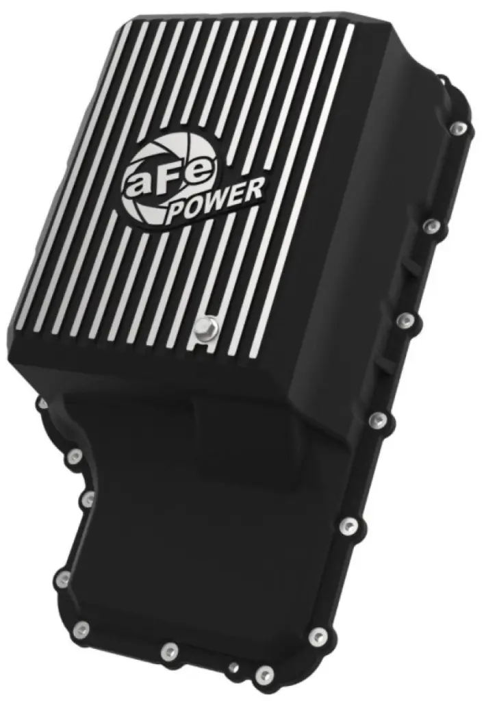 aFe 20 21 Ford Truck w 10R140 Transmission Pan Black POWER Street Series w Machined Fins