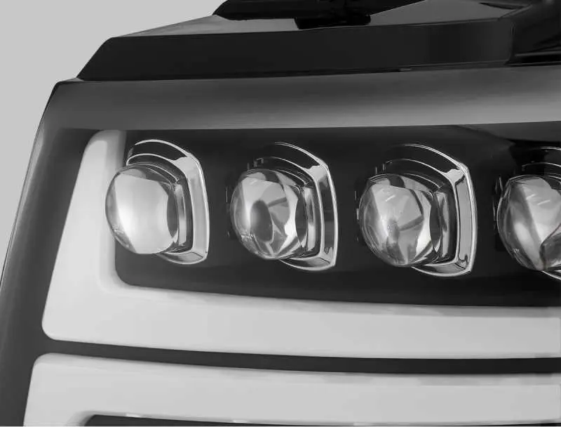 AlphaRex 07 13 Chevy Avalanche NOVA LED Proj Headlights Plank Style Matte Black w Activ Light DRL
