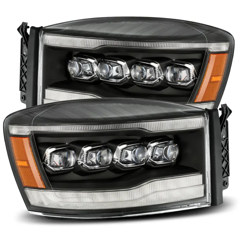 AlphaRex 06 08 Dodge Ram 1500HD NOVA LED ProjHeadlights Plank Style Blk w Seq Signal DRL Amber LED