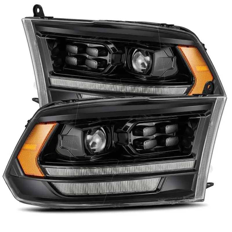AlphaRex 09 18 Dodge Ram 1500HD PRO Series Proj Headlights Plank Style Alpha Black w Seq Signal DRL