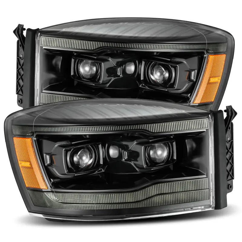 AlphaRex 06 08 Dodge Ram 1500HD PRO Series Proj Headlights Plank Style Alpha Black w Seq Signal DRL