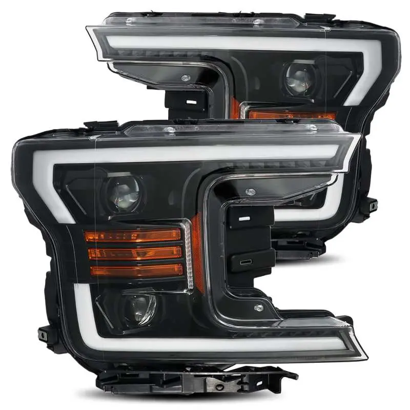 AlphaRex 18 19 Ford F 150 PRO Series Proj Headlights Plank Style Gloss Blk w Activ Light Seq Signal