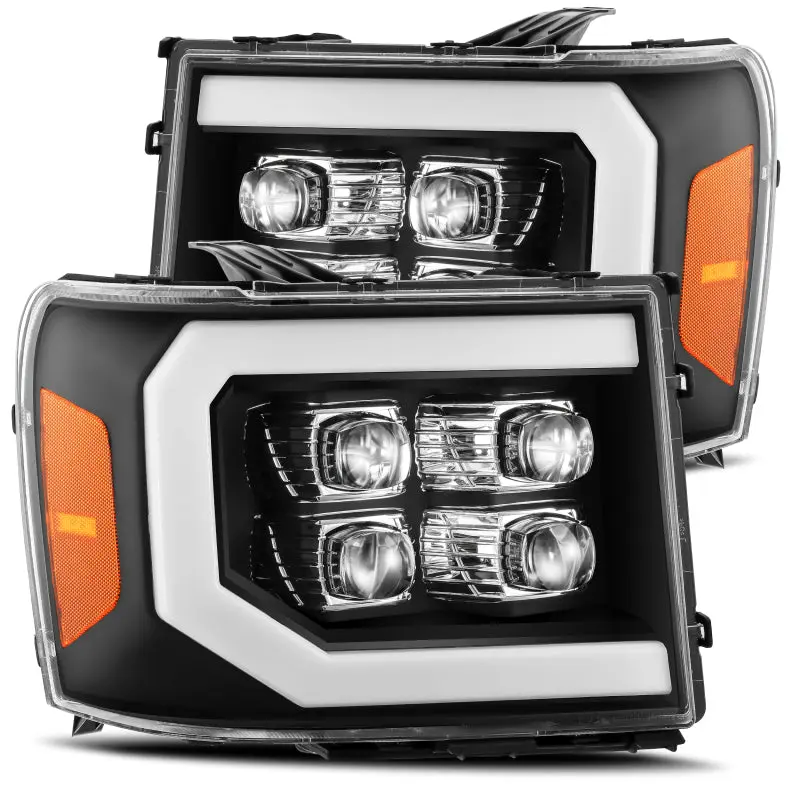 AlphaRex 07 13 GMC 1500HD NOVA LED Proj Headlights Plank Jet Black w Activ Light Seq Signal DRL