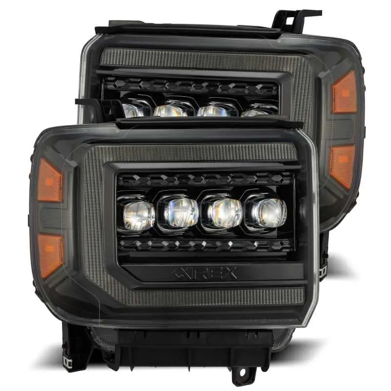 AlphaRex 14 18 GMC Sierra NOVA LED Proj Headlights Plnk Style Alpha Blk w Activ Light Seq Signal DRL