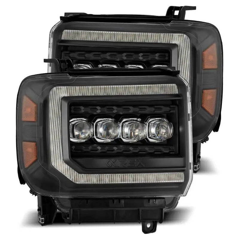 AlphaRex 14 18 GMC Sierra NOVA LED Proj Headlights Plank Style Black w Activ Light Seq Signal DRL