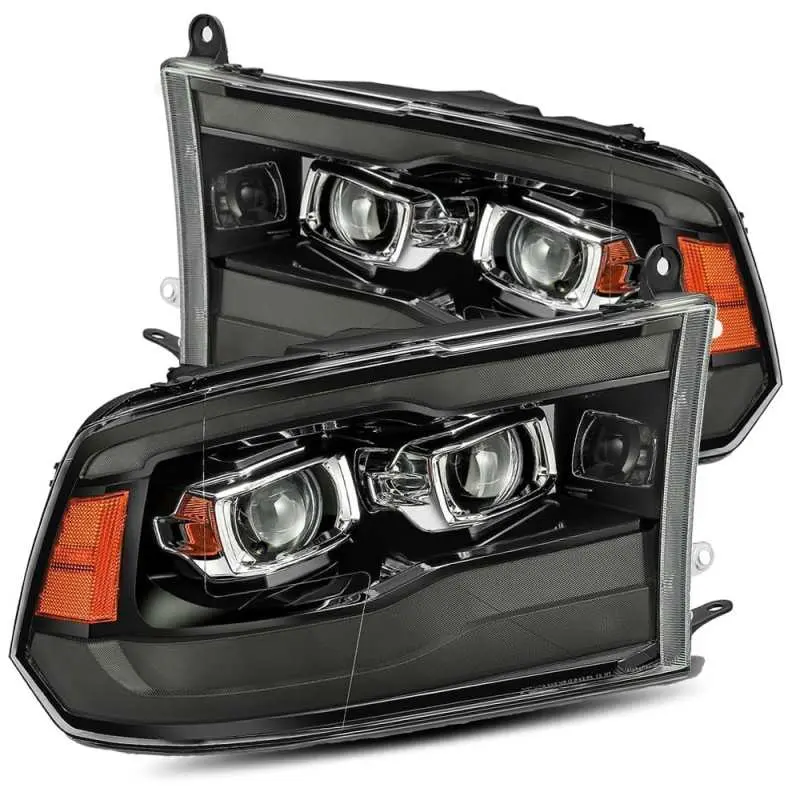 AlphaRex 09 18 Ram 1500HD LUXX Proj Headlight Plnk Style Jet Blk w Activ Light Seq Signal Smoked DRL