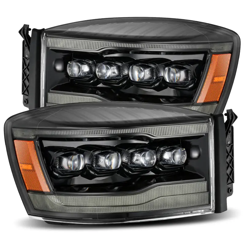 AlphaRex 06 08 Ram 1500HD NOVA LED Proj Headlights Plnk Style Alpha Blk w Seq Signal DRL Amber LED