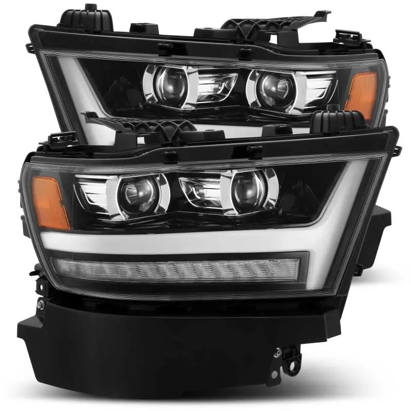 AlphaRex 19 20 Ram 1500HD PRO Series Proj Headlights Plnk Style Jet Blk w Activ Light Seq Signal DRL