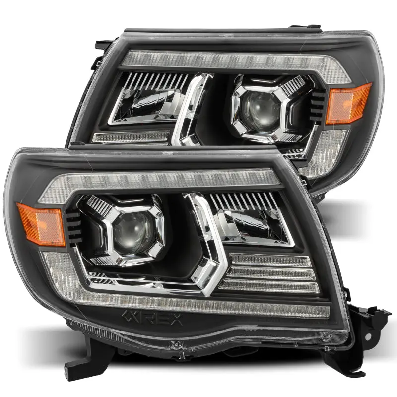 AlphaRex 05 11 Toyota Tacoma LUXX LED Projector Headlights Plank Style Black w Activ Light and DRL