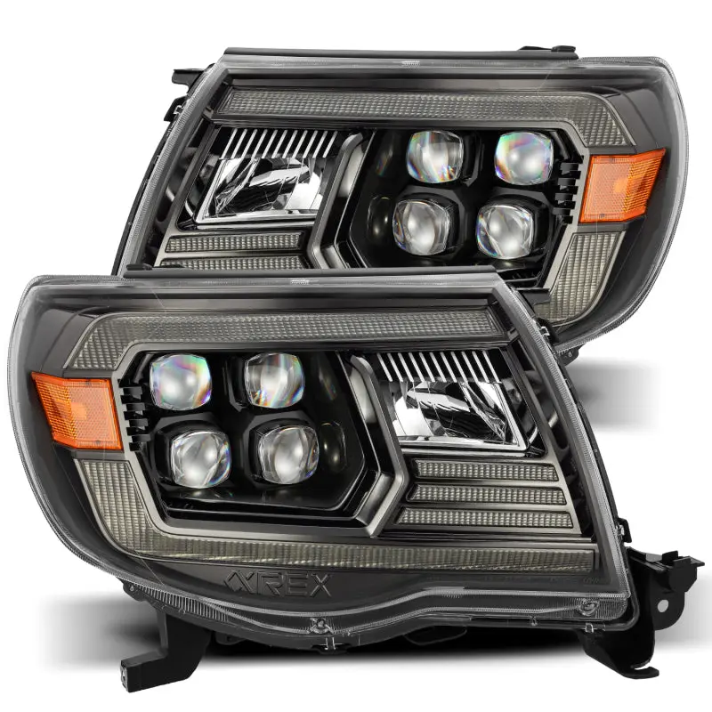 AlphaRex 05 11 Toyota Tacoma NOVA LED Projector Headlights Plank Style Black w Activation Light DRL