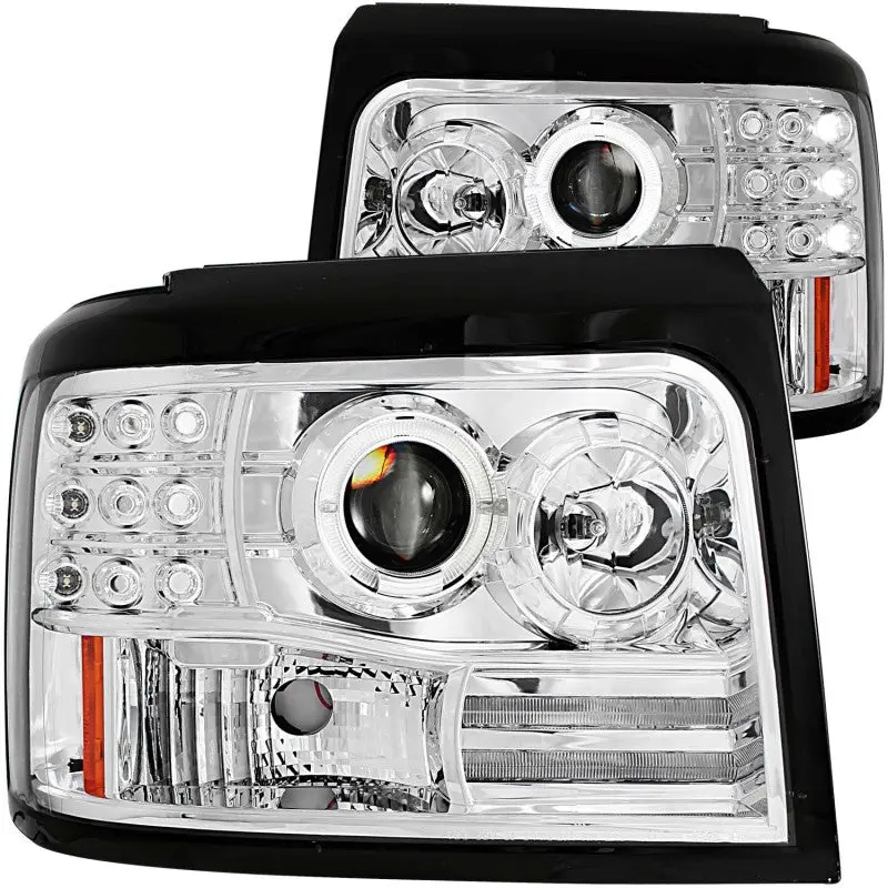 ANZO 1992 1996 Ford F 150 Projector Headlights w Halo Chrome w Side Markers and Parking Lights