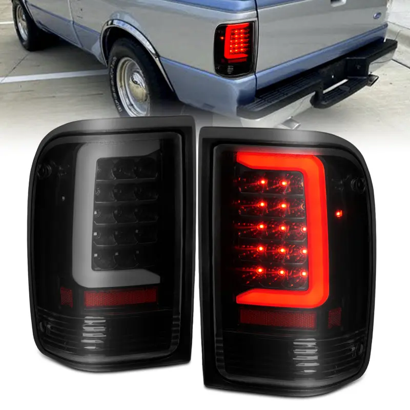 ANZO 1993 1997 Ford Ranger LED Tail Lights w Light Bar Black Housing Smoked Lens