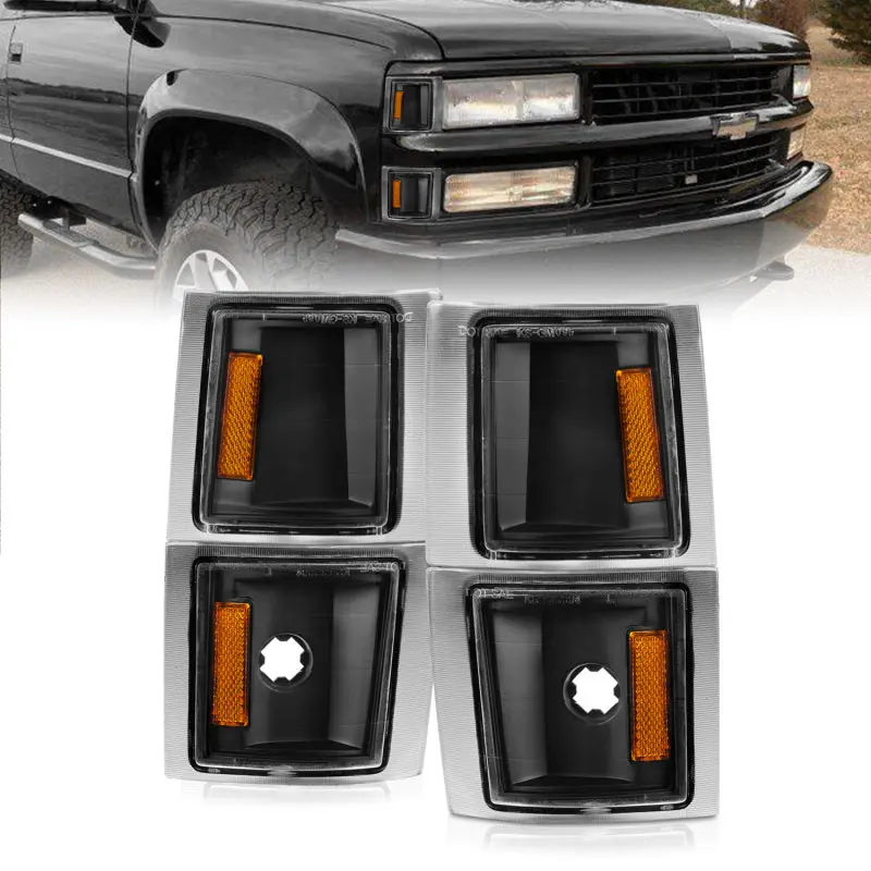 ANZO 1994 1998 Chevrolet Blazer Corner Lights Black Housing Clear Lens w Amber Reflector