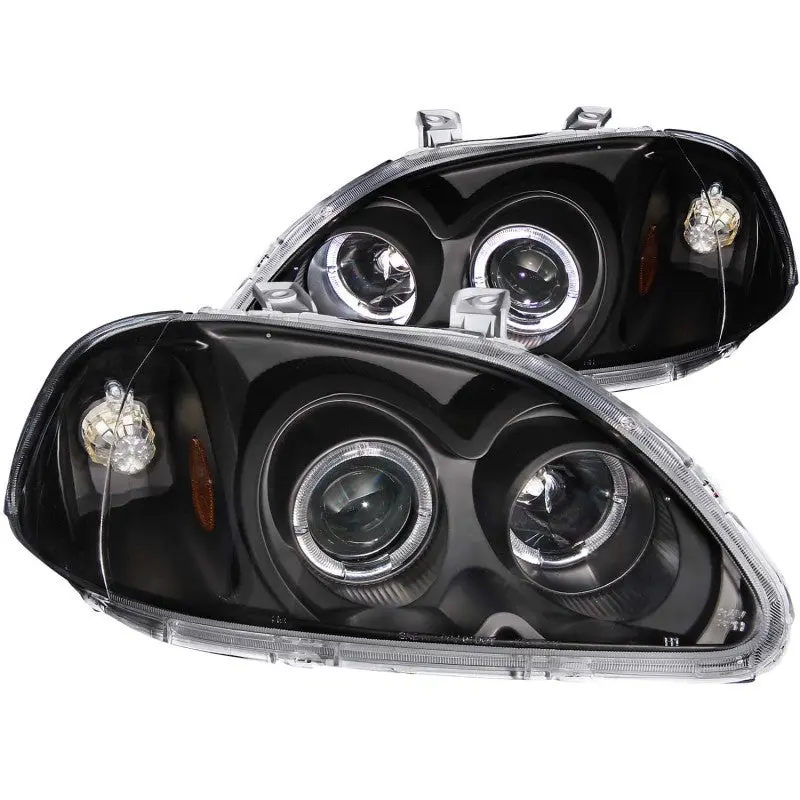 ANZO 1996 1998 Honda Civic Projector Headlights w Halo Black