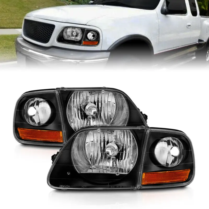 ANZO 1997 2003 Ford F150 Crystal Headlight Black w Parking Light
