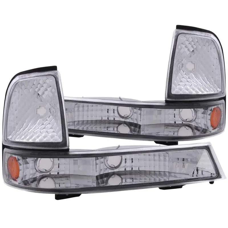 ANZO 1998 2000 Ford Ranger Euro Parking Lights Chrome w Amber Reflector