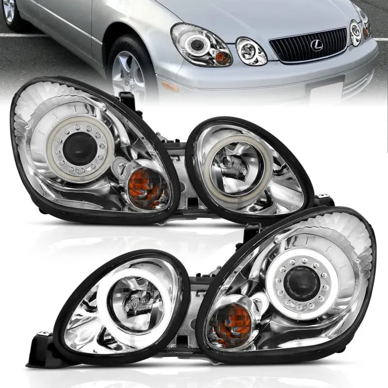 ANZO 1998 2005 Lexus Gs300 Projector Headlights w Halo Chrome