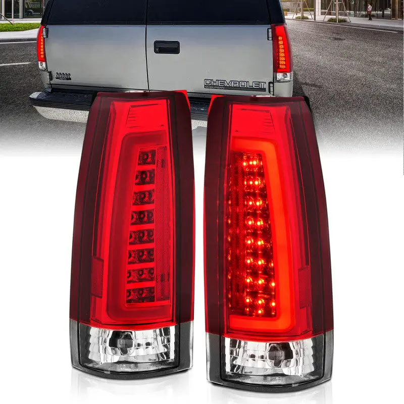 ANZO 1999 2000 Cadillac Escalade LED Taillights Chrome Housing Red Clear Lens Pair
