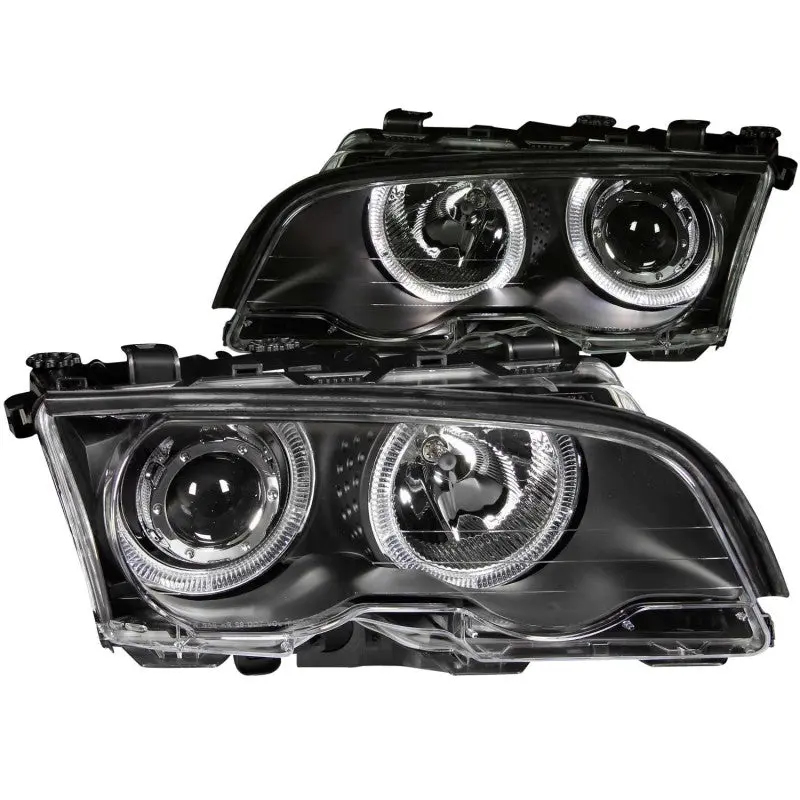 ANZO 1999 2001 BMW 3 Series E46 Projector Headlights w Halo Black