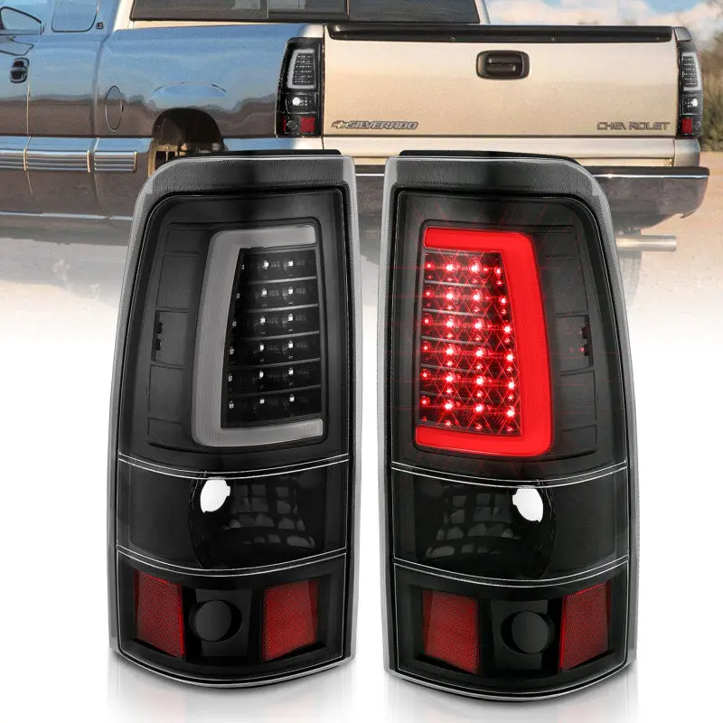ANZO 1999 2002 Chevy Silverado 1500 LED Taillights Plank Style Black w Clear Lens