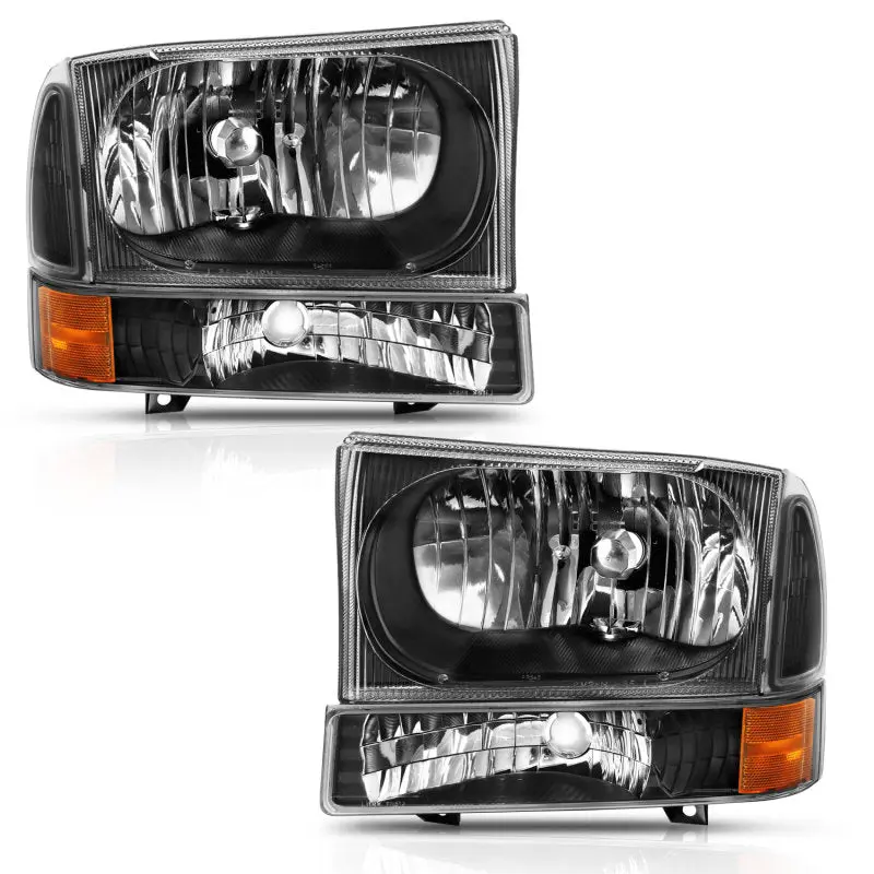 ANZO 2000 2004 Ford Excursion Crystal Headlight w Corner Light Black Amber (w o Bulb)