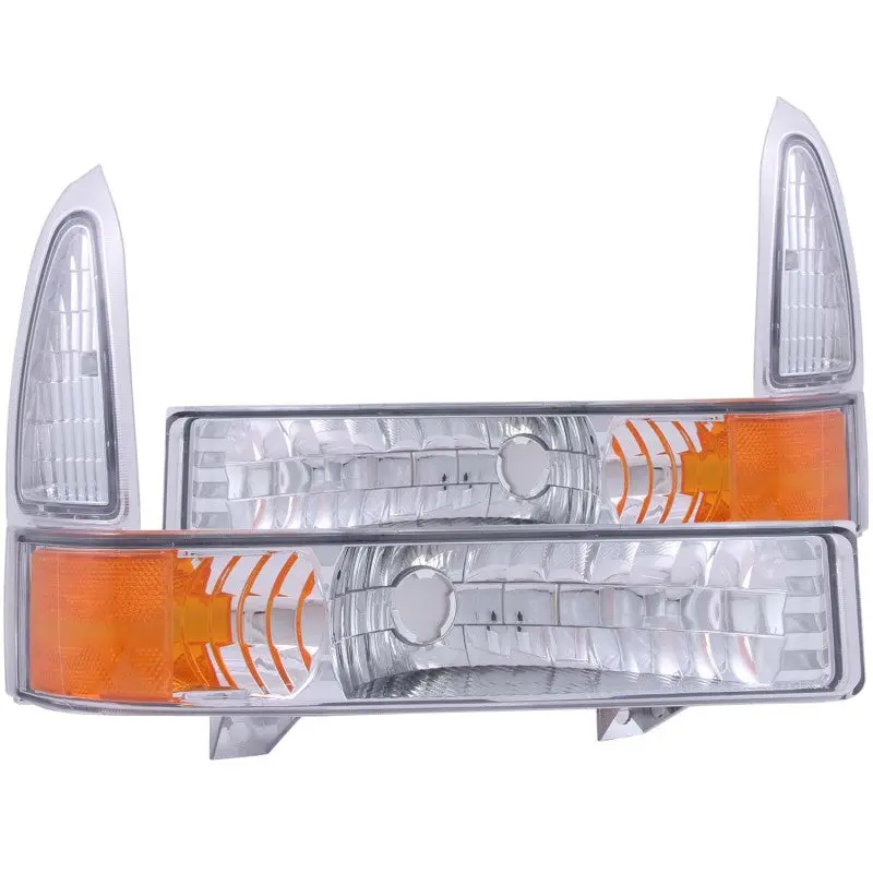 ANZO 2000 2004 Ford Excursion Euro Parking Lights Chrome w Amber Reflector