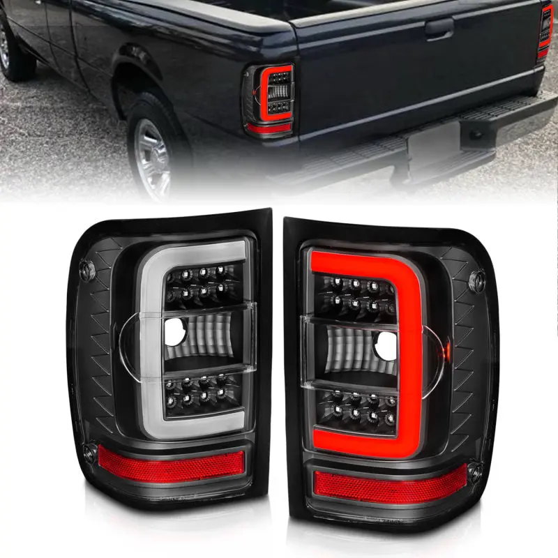 ANZO 2001 2011 Ford Ranger LED Tail Lights w Light Bar Black Housing Clear Lens