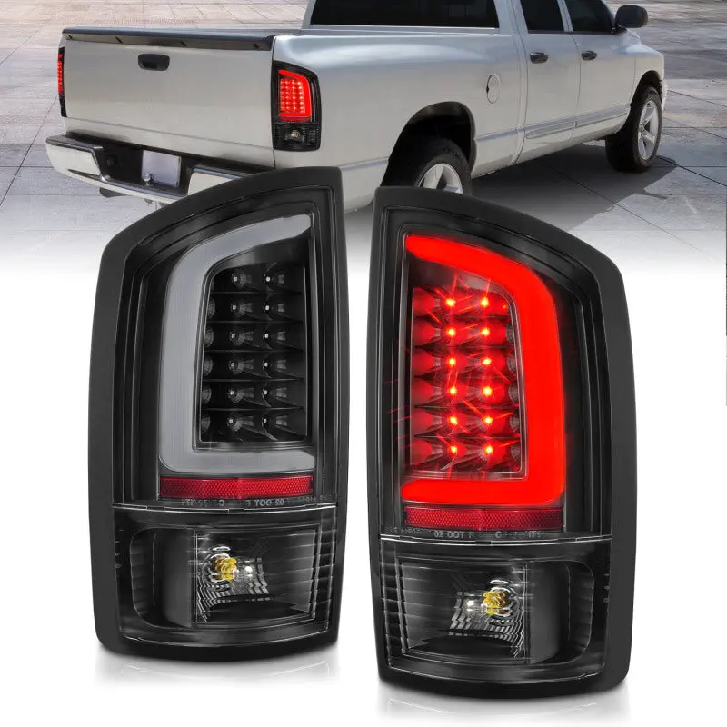 ANZO 2002 2006 Dodge Ram 1500 LED Tail Lights w Light Bar Black Housing Clear Lens